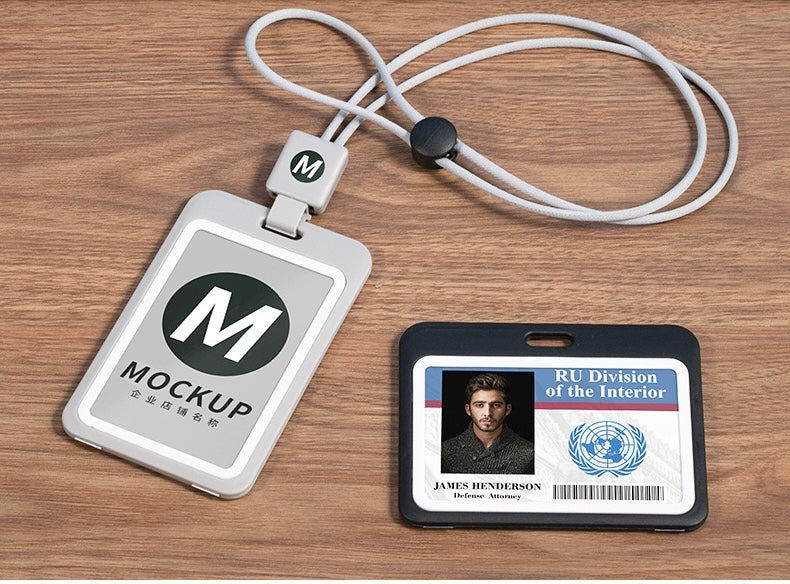 Vertical ID Card Holder with Custom Retractable Lanyard - Double Sided Transparent Badge Holder