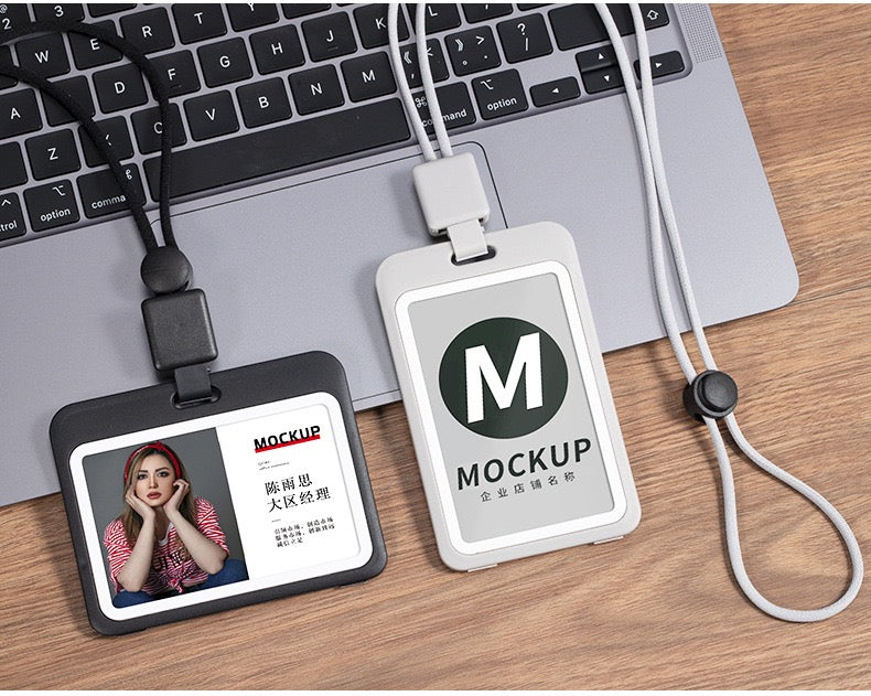 Vertical ID Card Holder with Custom Retractable Lanyard - Double Sided Transparent Badge Holder