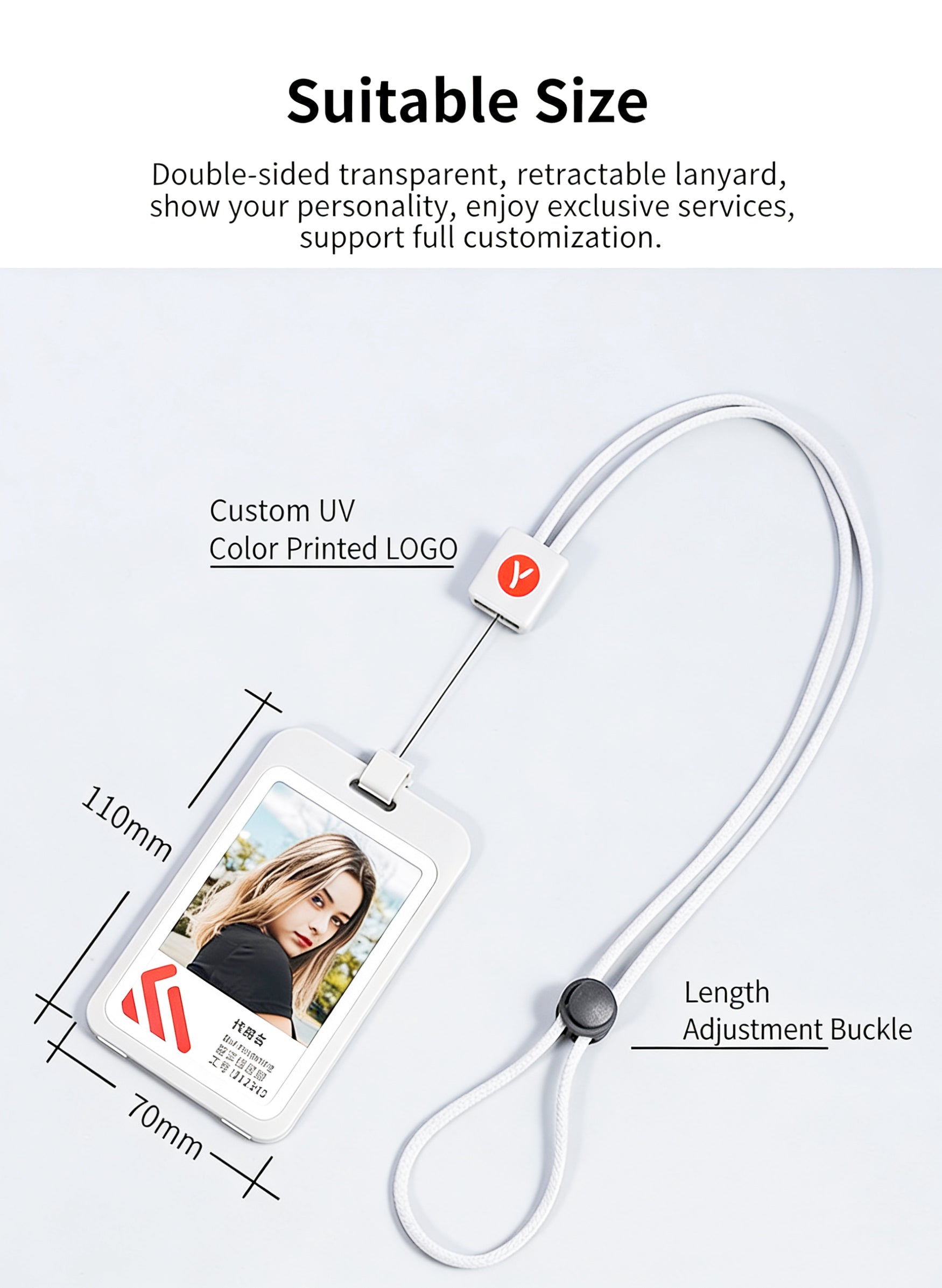Vertical ID Card Holder with Custom Retractable Lanyard - Double Sided Transparent Badge Holder