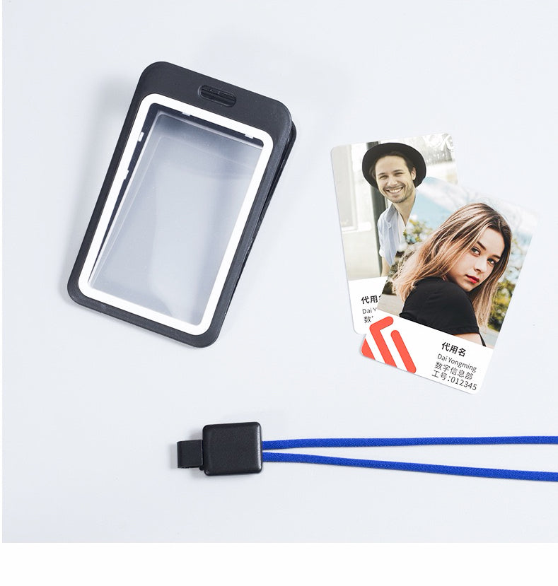 Vertical ID Card Holder with Custom Retractable Lanyard - Double Sided Transparent Badge Holder